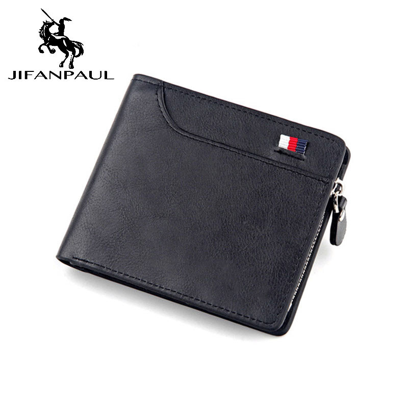 New men's short wallet Retro casual cross card bag Multi-function wallet zipper bag leather purse Free shipping