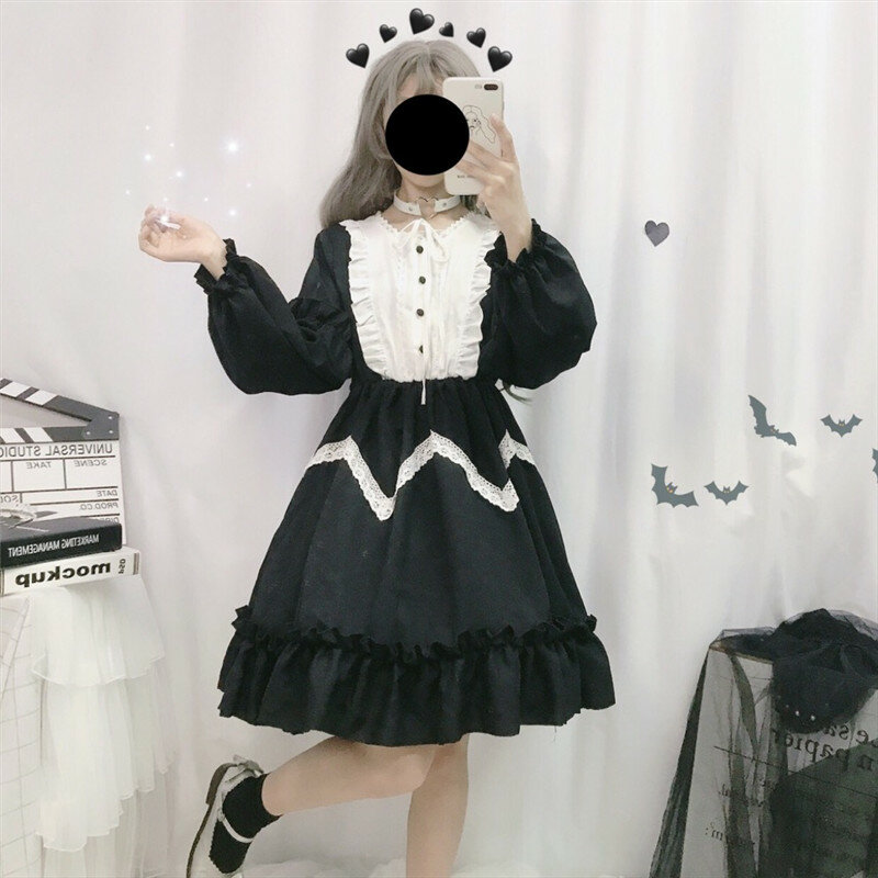 Summer Japanese Lolita Vintage Dress Lolita Dress Female Soft Gir lWind Cute Fungus Lace Dress Short Sleeve Cute Cosplay Suit