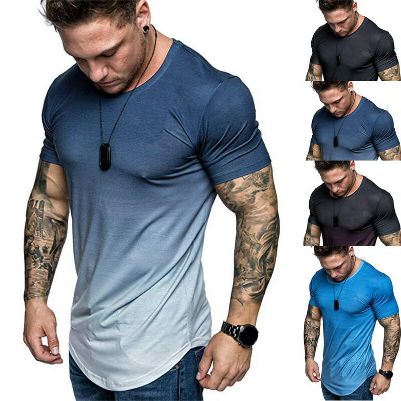 Koszulki męska lato Slim Fit na co dzień gradientu kolor duży rozmiar z krótkim rękawem bluzka T koszula mężczyzna mody wysokiej jakości c0619