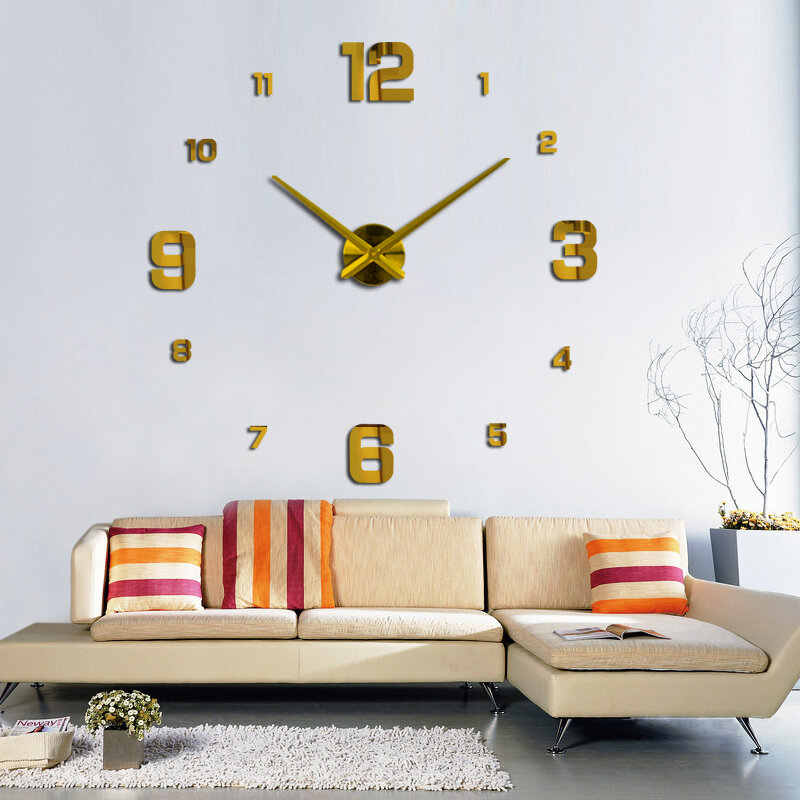 Relógio de parede 3d acrílico espelhado, relógio de pulso decorativo moderno de quartzo