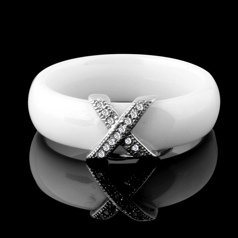 Anillo de cerámica blanco y negro para mujer, sortija con cristal AAA de 6mm para mujer y hombre, talla grande 10 11 12, joyería de moda 2021