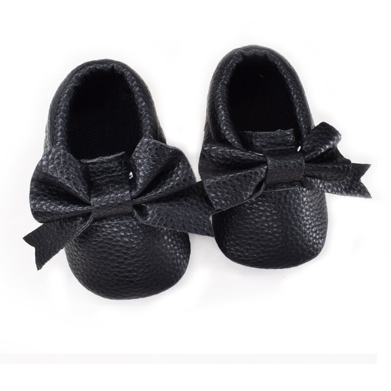 Sepatu Bayi Baru Lahir Sepatu Pantofel Kulit PU Rumbai Sol Lembut Simpul Kupu-kupu Anak Perempuan Bayi Laki-laki Sepatu Boks Balita