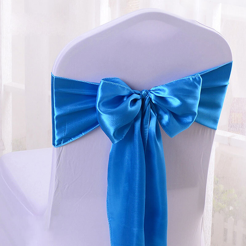 25 pçs cetim arco gravata cadeira faixas de faixa para hotel banquete festa de casamento decoração vermelho/azul/amarelo multi cor 16*275cm