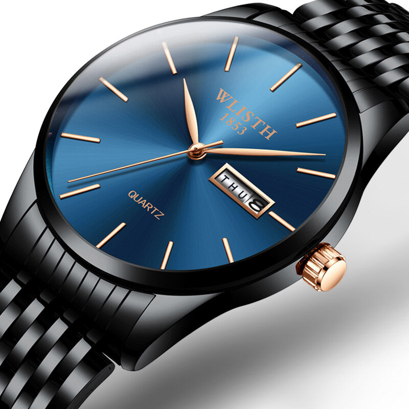 Relógio de quartzo masculino luxo ultra fino em aço, relógios de pulso homens de negócios, semana e data, moda, marca top