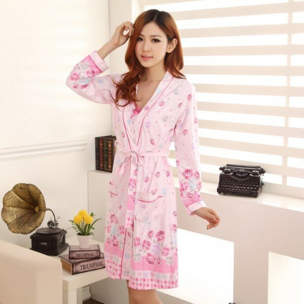 Pijamas de algodón para mujer, conjunto de bata con estampado de flores, camisones de talla única y camisas de dormir, cárdigan, novedad, 2 uds.