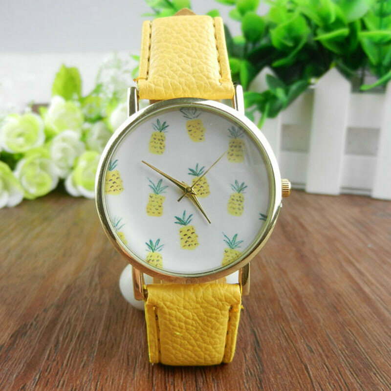 New Durable Pineapple Print Leather Band Alloy Analog Clock Reloj Pulsera Mujer Watch Women Wrist Watches for Women Ladies Watch