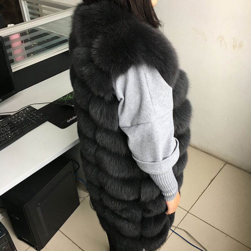 Maomaokong-女性用の本物の天然キツネの毛皮のベスト,長さ70cm,90cm,ノースリーブのファッショナブルな毛皮のコート,暖かくて軽い公園のコート