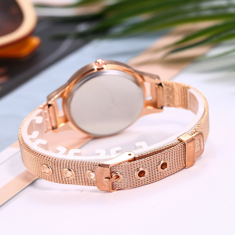 Casual Quartz Stainless Steel Band New Strap Watch Analog Wrist Watch Simple Watches Rhinestones Dress Woman Watch Rose