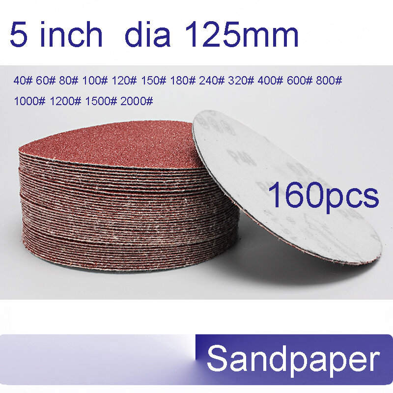 160 stücke 5 zoll 125mm beflockung schleifpapier scheibe schleifen kaschmir schleifmittel karton trockenen schleifen polieren
