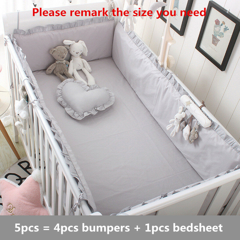 공주 핑크 100% 코튼 아기 침구 세트, 신생아 아기 침대 침구 세트, 여아 남아용 세탁 가능한 침대 침대 린넨, 범퍼 4 개 + 시트 1 개