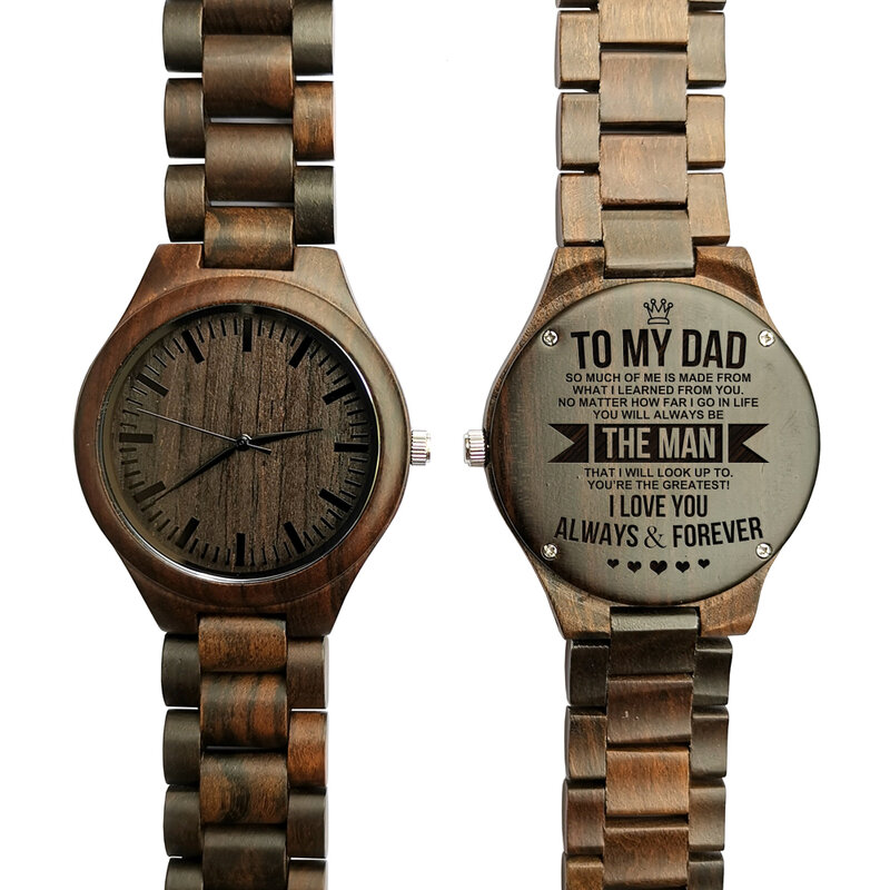 Para o meu pai-relógios cronógrafo militar quartzo gravado relógio de madeira masculino relógios dia dos pais presente relógio de pulso moda