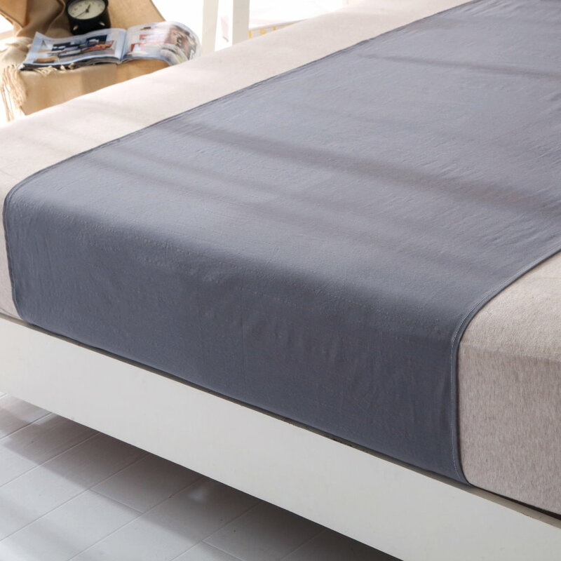 Demi-drap de lit en coton gris argent, tissu antimicrobien, mise à la terre conductrice, sommeil
