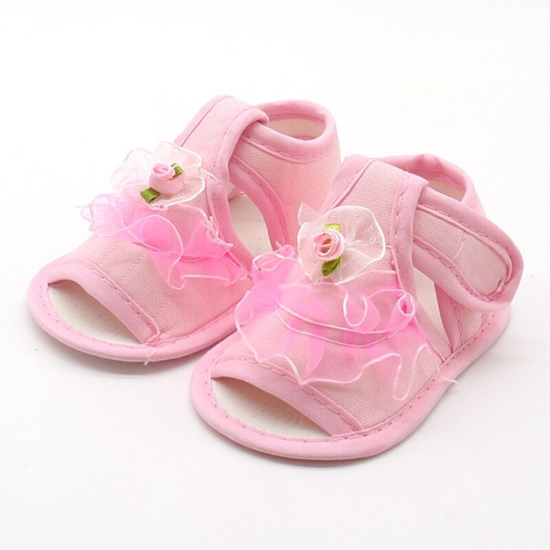 Sandalias de encaje con flores para niña, zapatos de tela de algodón, de verano, para 0 a 18 M, rosa, blanco y rojo, novedad de 2017