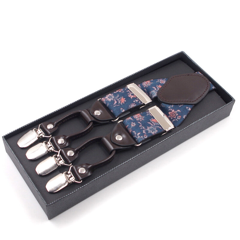 JIERKU Suspenders Man's Braces 6 Clips Suspensorio Fashion Elasticity Trousers Strap Father/Husband's Gift 3.5*120cm JK6C02