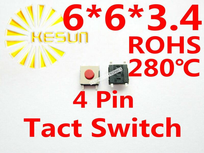 GRATIS VERZENDING 100 stks SMT 6X6X3.4mm 4pin Tactile Tact Push Button Micro Schakelaar Momentary ROHS