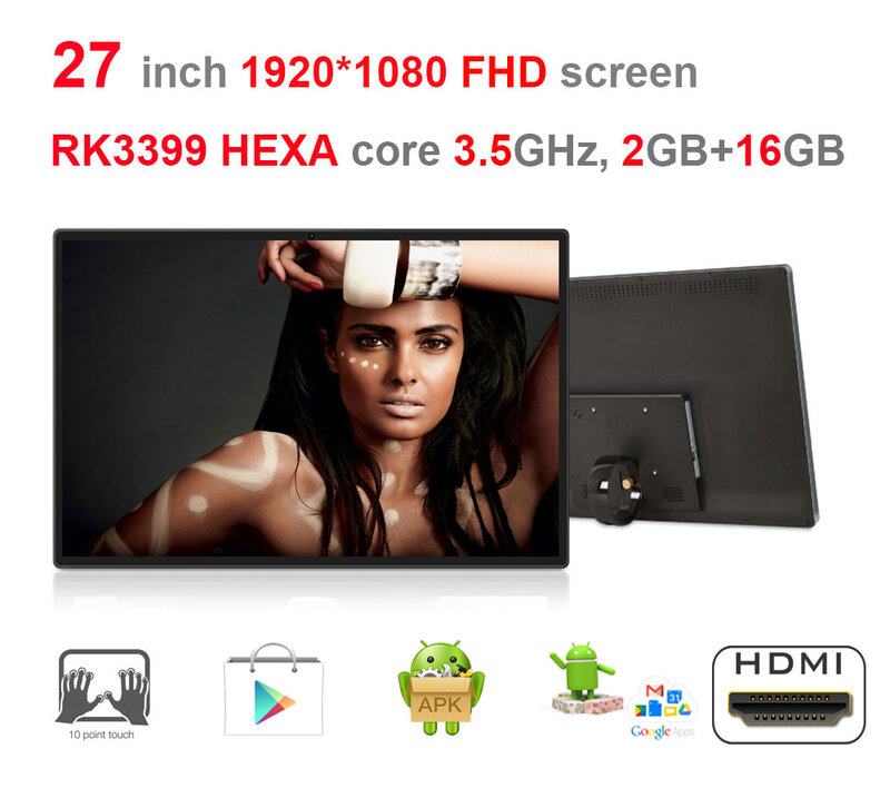 HEXA core 27 pollici Android7.1 schermo auto-order/chiosco intelligente tutto in un pc (RK3399 3.5GHz, 2GB ddr3,16GB nand, 2.4G/5G wifi)