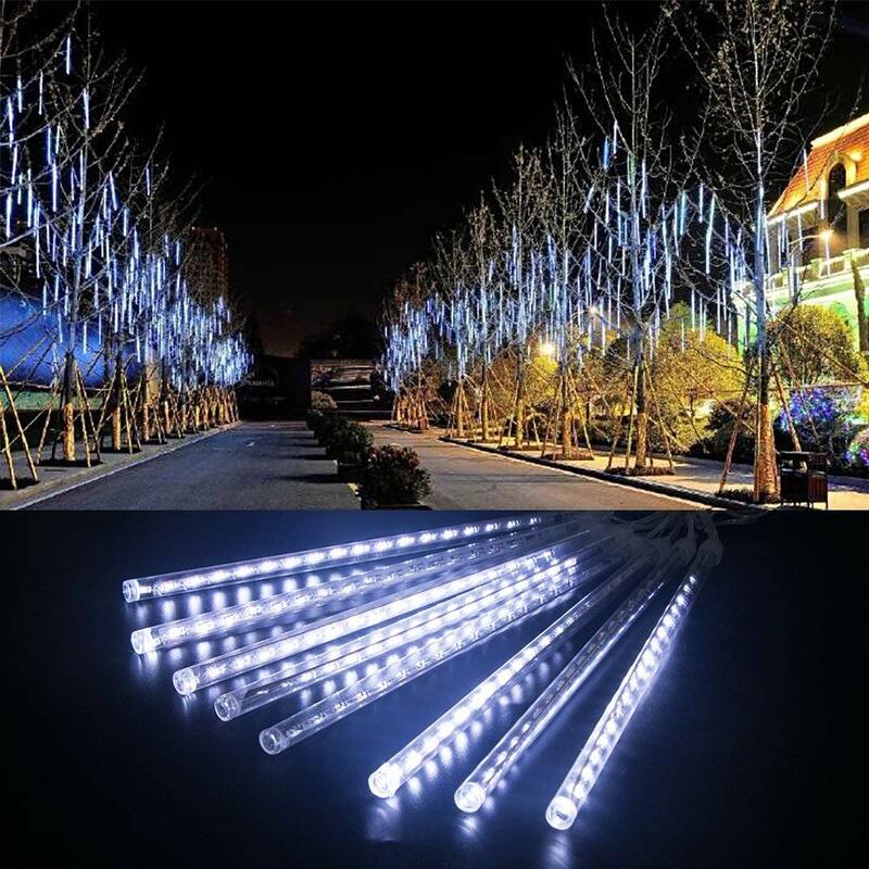 LED Tabung Hujan Meteor 30Cm 8 Tabung Lampu Tali Natal Tahan Air Dekorasi Pernikahan Pesta Kebun Rumah Steker Ue/AS