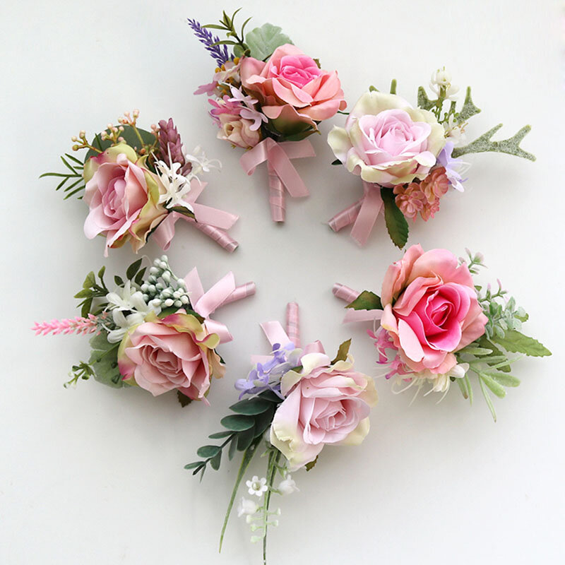 YO CHO-باقة العروة والزهور الحريرية وردية للعريس ، للرجال ، إكسسوارات الزفاف
