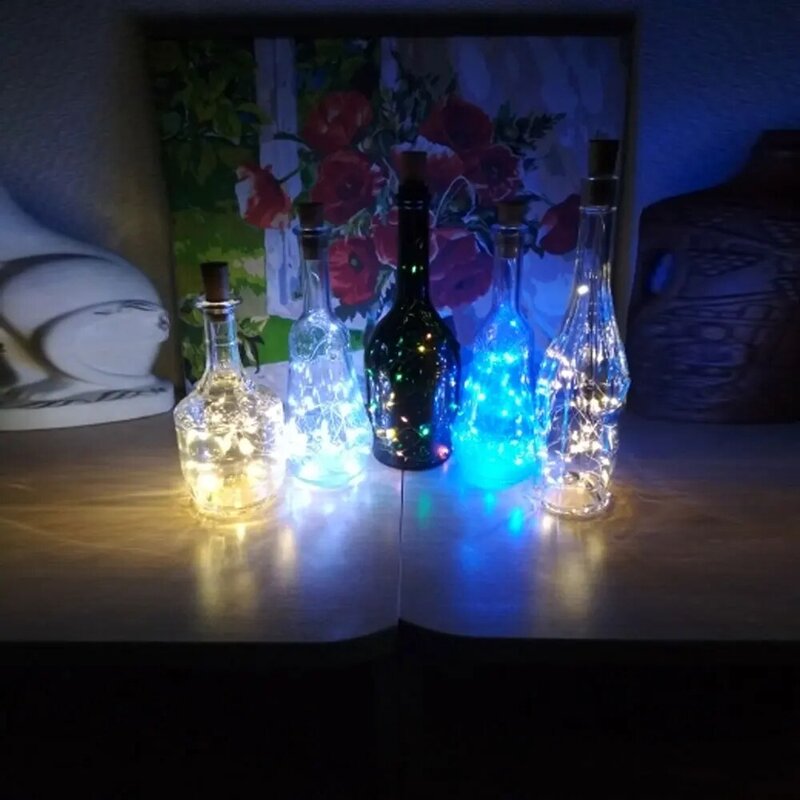 Сказочная гирлянда из серебристой проволоки, 1 м, 2 м, 3 м, 10, 20, 30 светодиодов, пробка для бутылки для стекла, светодиодная гирлянда ручной работы, рождественское праздничное украшение