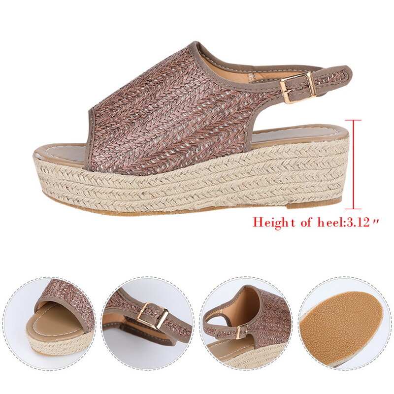 Oeak 2019 Summer Women Hemp Sandals Fashion Female Beach Shoes  Heels Shoes Comfortable Platform Shoes Plus size 35-43
