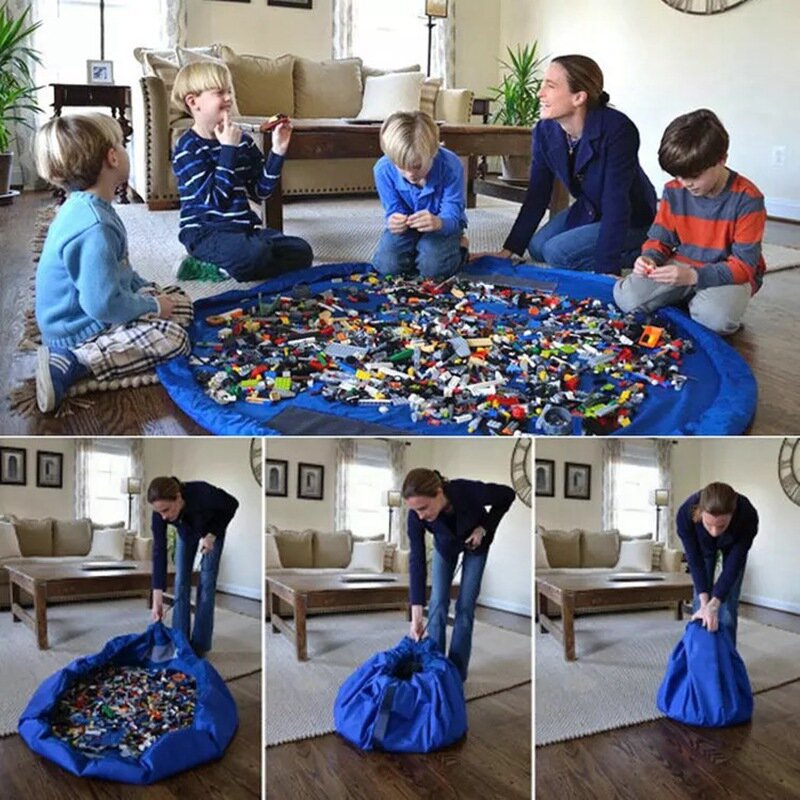 1.5m crianças jogar tapete de armazenamento de brinquedos sacos de limpeza de grandes dimensões organizador jogo esteira durável lego brinquedo saco de armazenamento ao ar livre blocos de construção ma