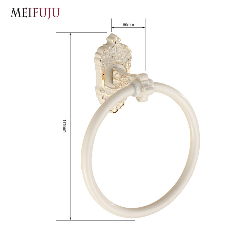 MEIFUJU-حلقات منشفة مزخرفة ، حلقة بيضاء عتيقة ، مثبتة على الحائط ، ملحقات الحمام ، حامل حلقة المنشفة ، أجهزة الحمام MFJ7160