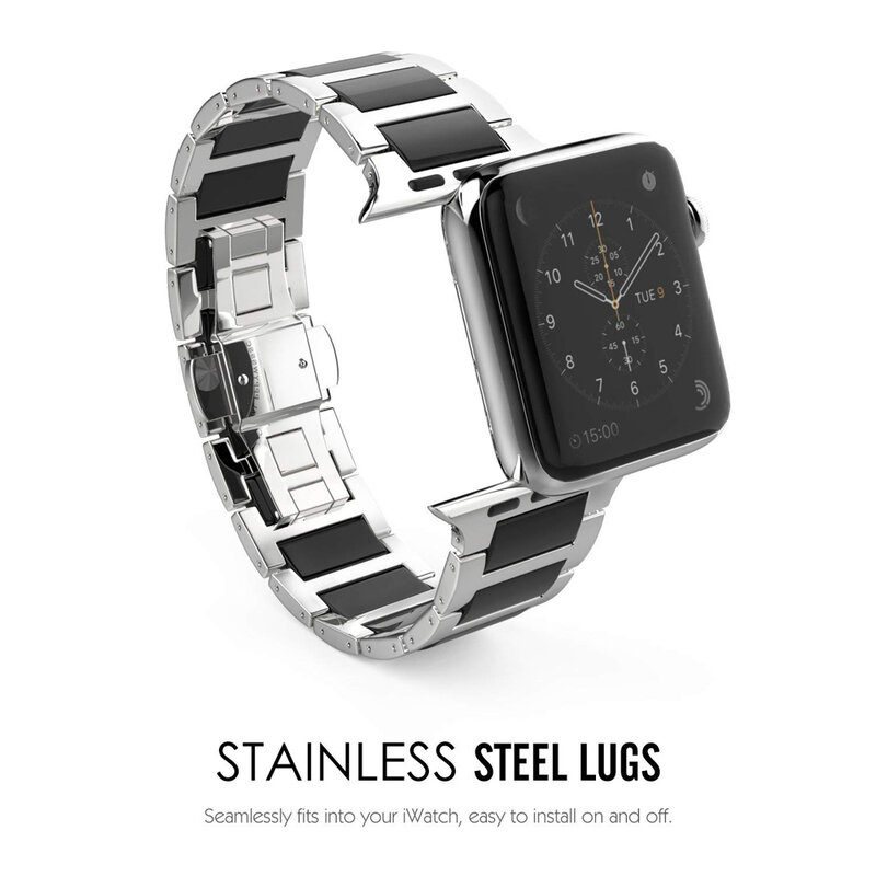 OSRUI de acero inoxidable correa de reloj Apple watch banda 42mm 38mm iWatch Serie 3/2/1 de cerámica pulsera de pulsera de enlace Cinturón correa