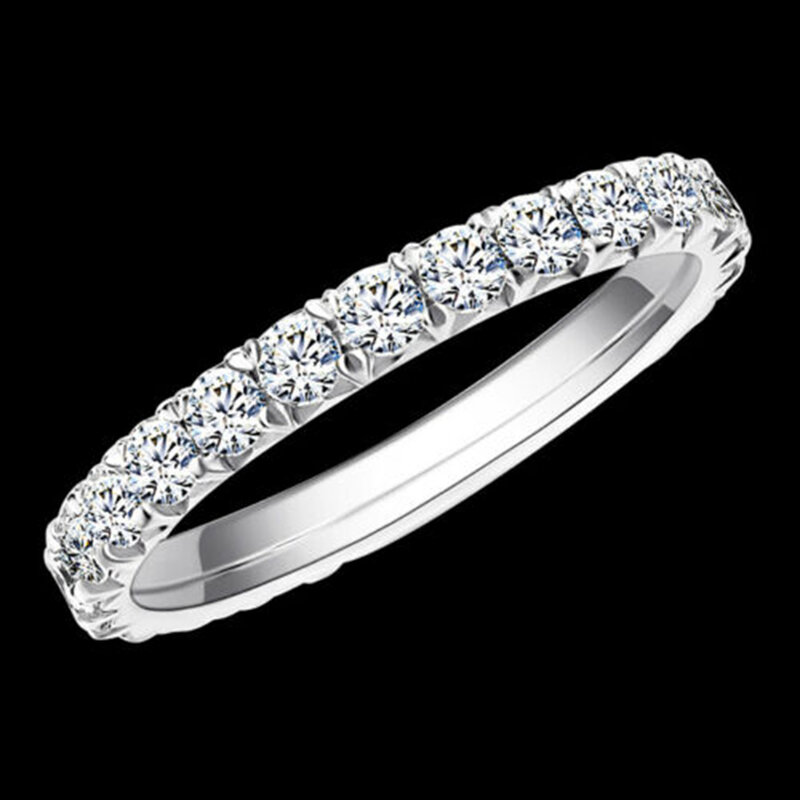 Bague de mariage en or blanc pour femme, diamant cultivé en laboratoire, bande d'éternité, W 14k, 1.8mm, document DEF, CVD, HPHT