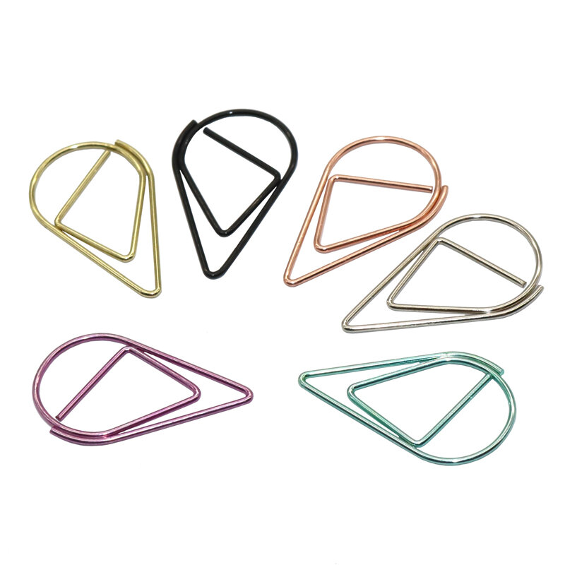 60 Pcs 6 Colors Metal Material Drop Shape Paper Clips Funny Kawaii Bookmark Office Shool Stationery Marking Clips