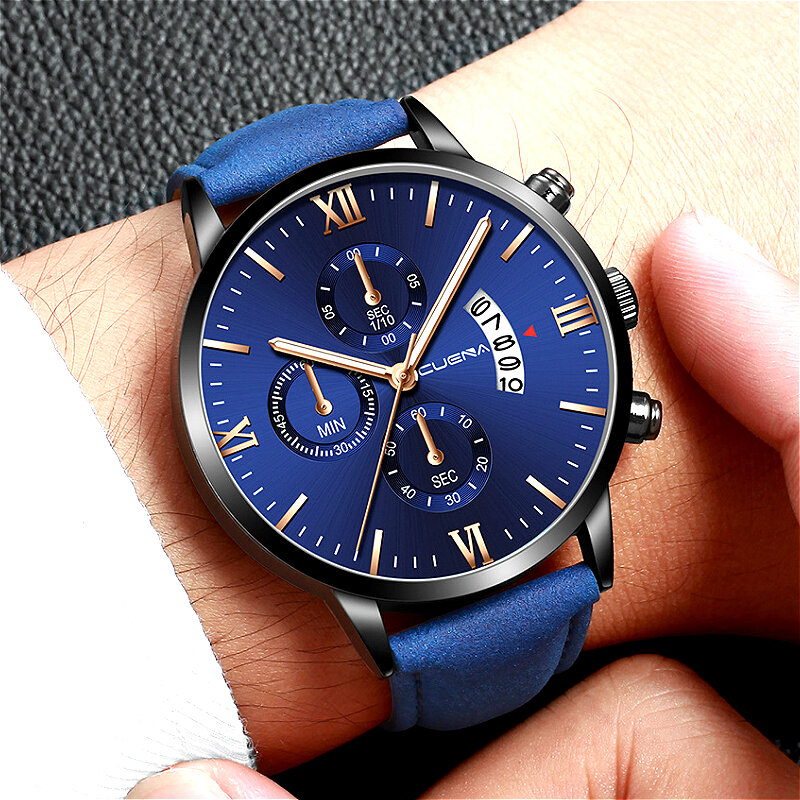 New Men Big Dial Watch Leather Band Sports Date Analog Alloy Military Quartz Wristwatch Man Watches Mens 2019 Relogios Masculino