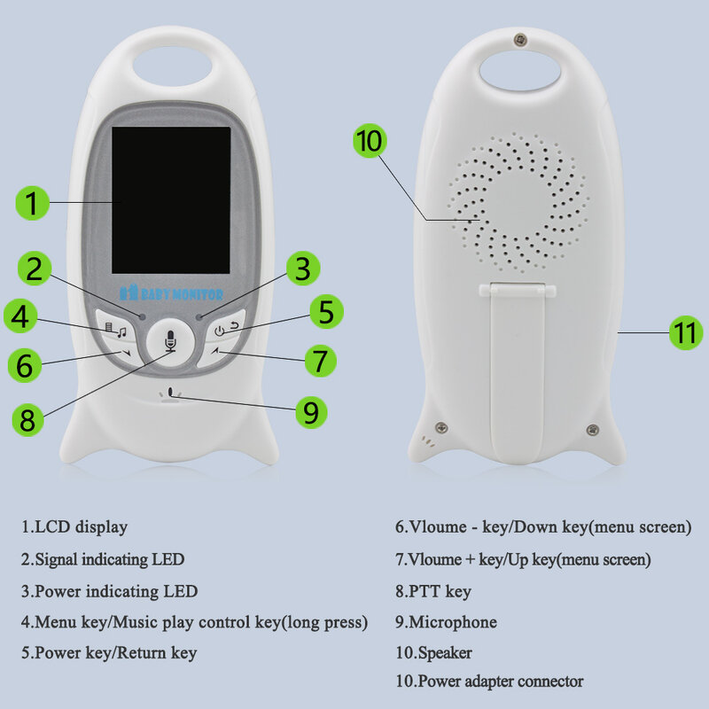 Monitor de vídeo inalámbrico para bebé, cámara de seguridad a Color de 2,0 pulgadas, de 2 vías visión nocturna, IR, LED, monitoreo de temperatura con 8