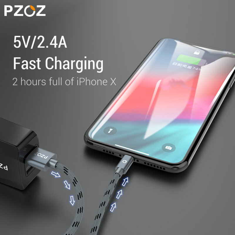 PZOZ Cable Usb para cable de iphone 14 13 12 11 pro max Xs Xr X SE 2 8 2 8 2 8 2 8 7 6 plus 6s 5s ipad aire mini 4 rápido cables de carga para cargador iphone charger accesorios 1M 2M usb cable
