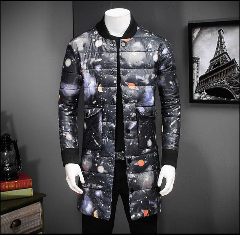 Abrigo de algodón con estampado para hombre, chaqueta cálida con cuello levantado, sección larga, versión coreana, juvenil, invierno, M-4xl