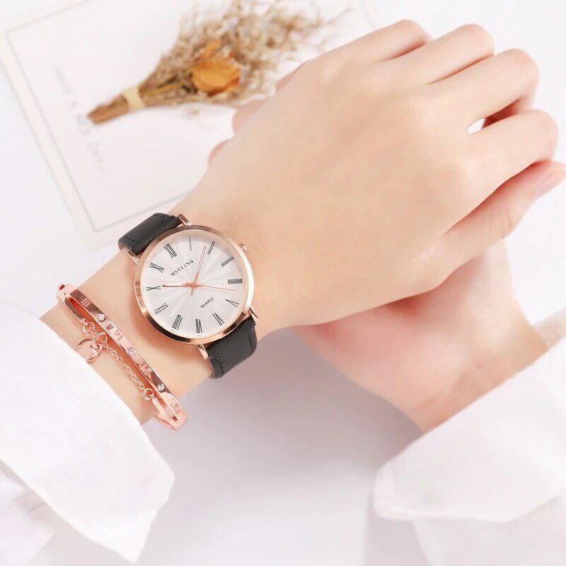 Fancy Women's Watch Black Pink Quartz Lather Wristwatch Clock On Hand Relogio Femino Gifts For Women Discount Sale New