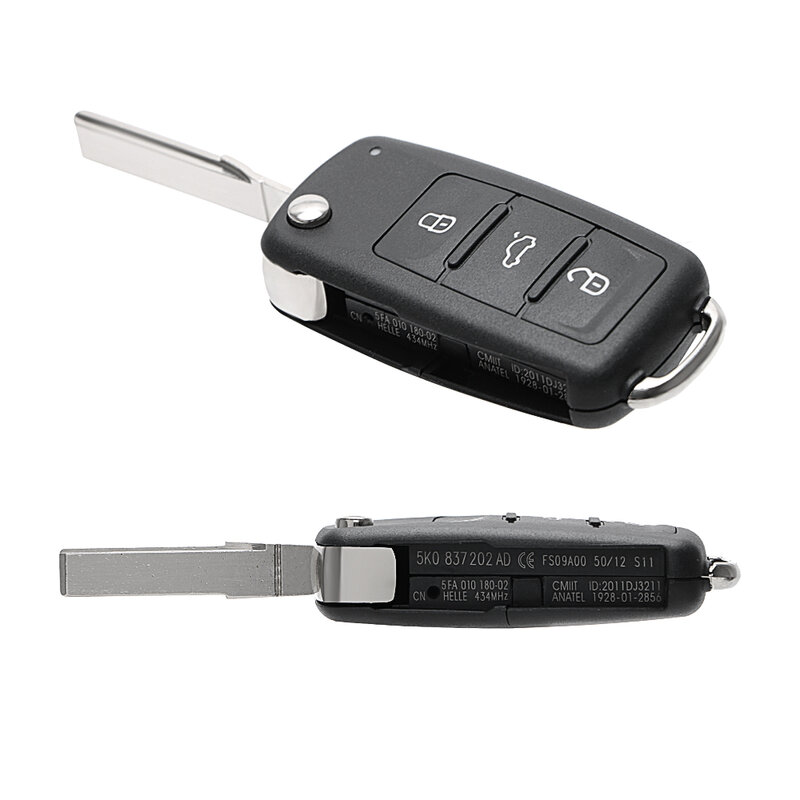 Carcasa de llave de coche con tapa remota para VW, funda de llave en blanco, 3 botones, Beetle, Caddy, Eos, Golf, Jetta, Polo, Scirocco, Tiguan, Touran, UP