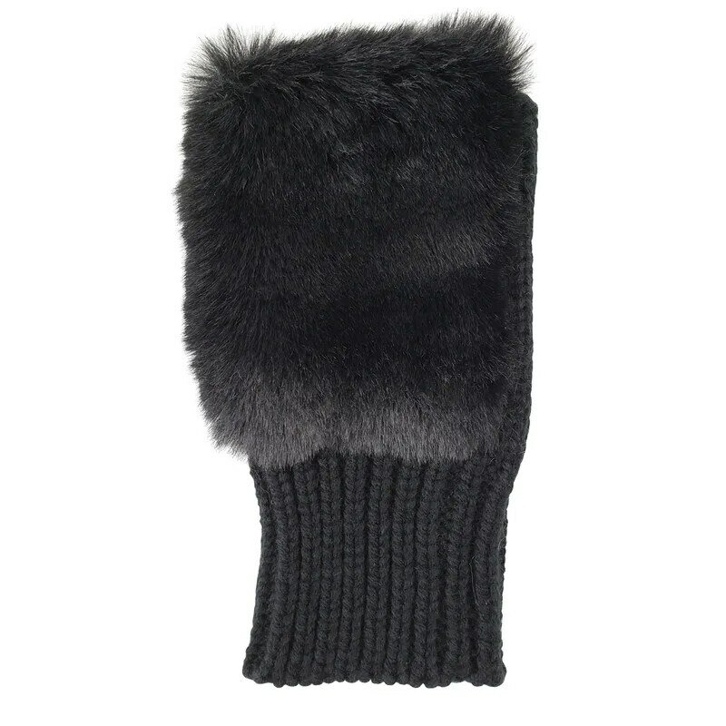 Bruceriver damskie zimowe ciepłe dzianinowe rękawiczki bez palców bez podszewki ze sztucznym futrem