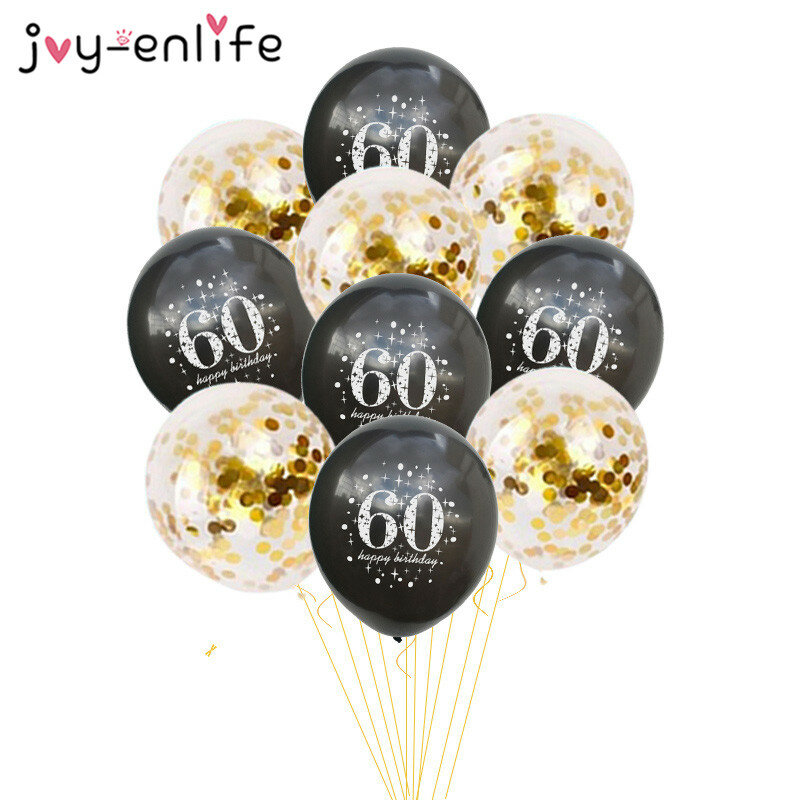 Balões de confete infláveis com 10 peças, balões de látex de 12 polegadas, 30, 40, 50 e 60 anos para festa de aniversário de adultos, balões de hélio