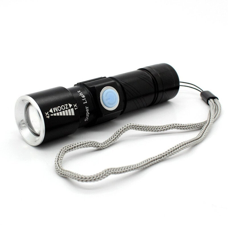 DONWEI-휴대용 미니 USB 충전기 LED 손전등, 조절 가능한 줌 기능 방수 야외 여행 캠핑 사이클링 손전등