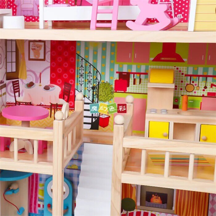 Casa de muñecas de madera para niños y niñas, muebles de juguete, figuras de cocina, juego de simulación