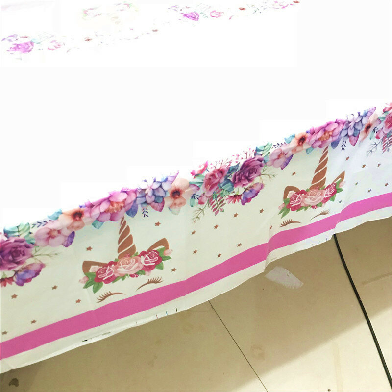 Taplak meja Unicorn merah muda 1 buah/lot, taplak meja dekorasi pesta ulang tahun anak laki-laki perempuan untuk acara pesta pernikahan sekali pakai