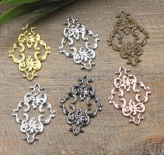23x35mm Multi-color Plated Brass Metal Blank Flat Filigree Flower Links Wraps Connectors DIY Jewelry Findings Connectors