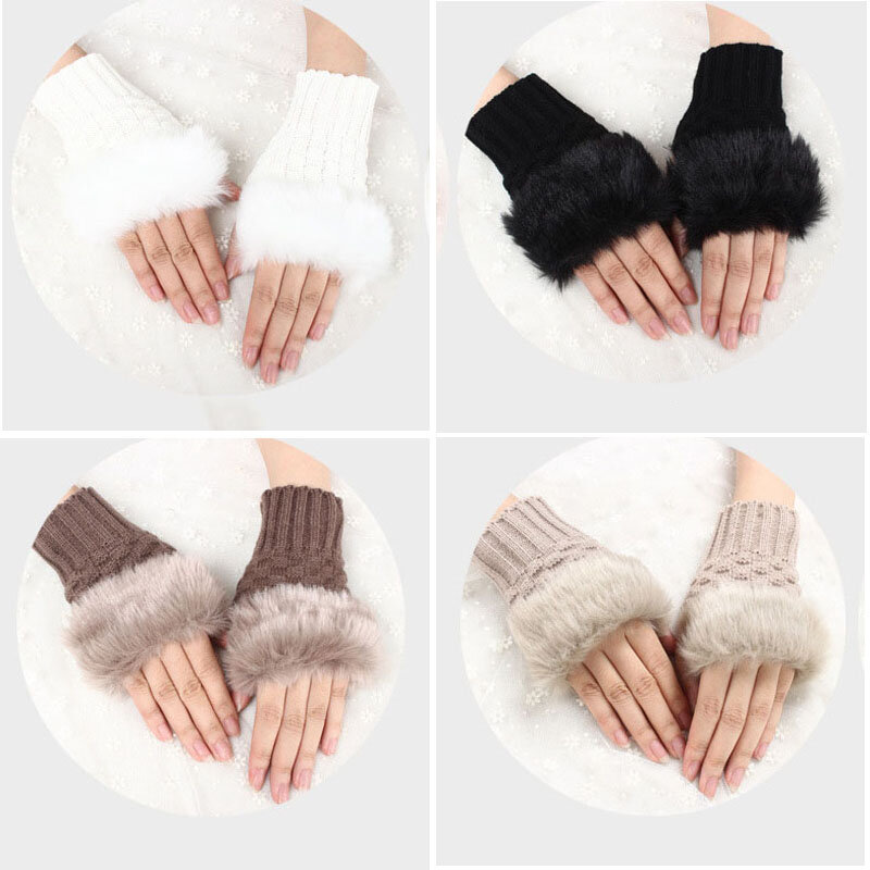 2022 inverno feminino luvas mais quentes luvas elegantes tricô de lã do falso luvas de pele de coelho sem dedos braço pulso gants femme presente