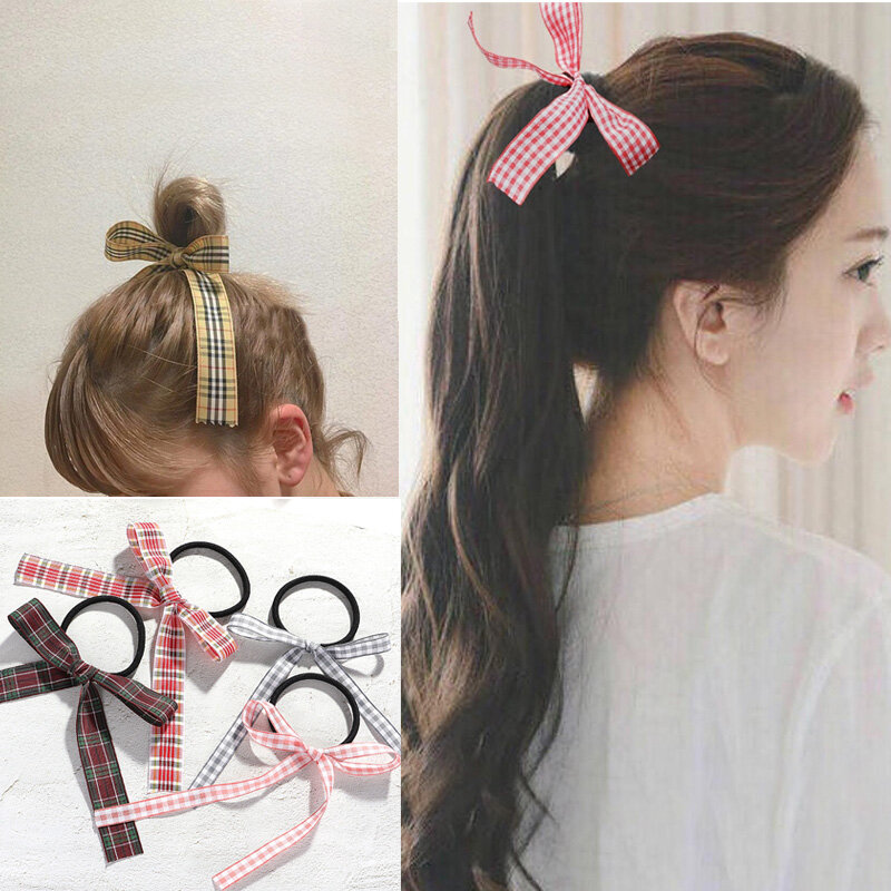Cute Girls Women Plaid Bow Hair Ropes Ponytail Hair Ornament Handmade Headbands Rubber Bands Hair Bands Headwear Kid Accessories