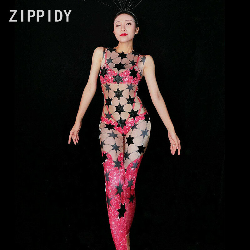 Moda 2 kolory gwiazda dżetów elastan kombinezon bez rękawów kobiet urodziny świętować parkiet kobiety program muzyczny ubrania