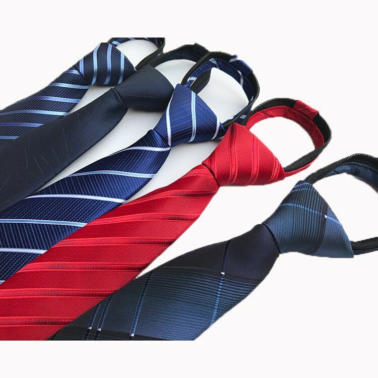 8 cm เนคไท Mens Zipper Ties สีแดงสีดำสีทึบ Lazy Tie ง่ายต่อการดึงเชือก Neckwear ลาย tie เกาหลีสไตล์งานแต่งงาน Par