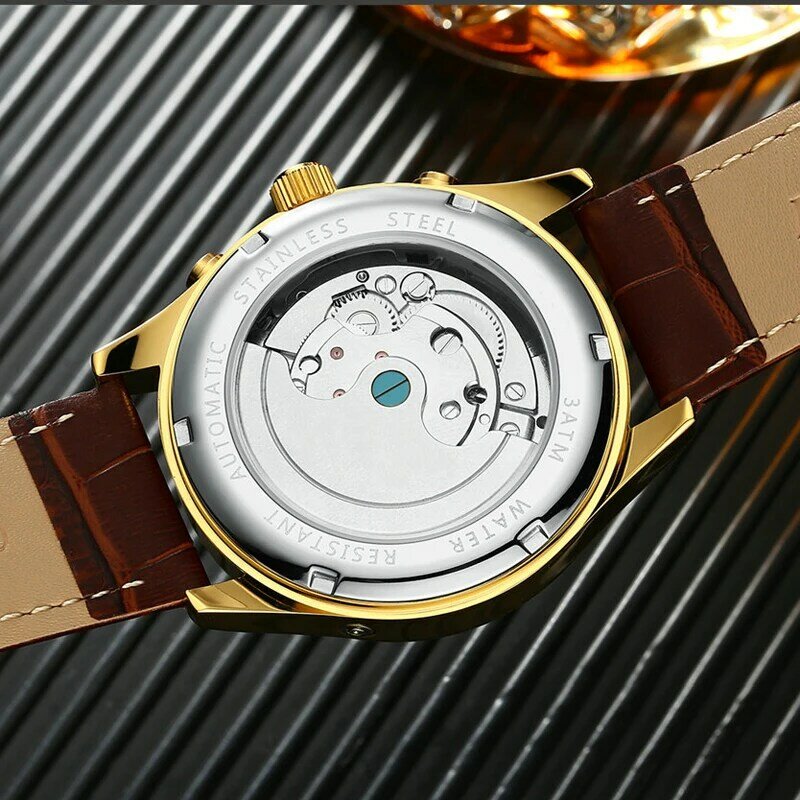 Kinyued Real Mechanical Watch Men Automatic Winding Tourbillon Hand Watches Skeleton Male Leather Strap Waterproof Wristwatch
