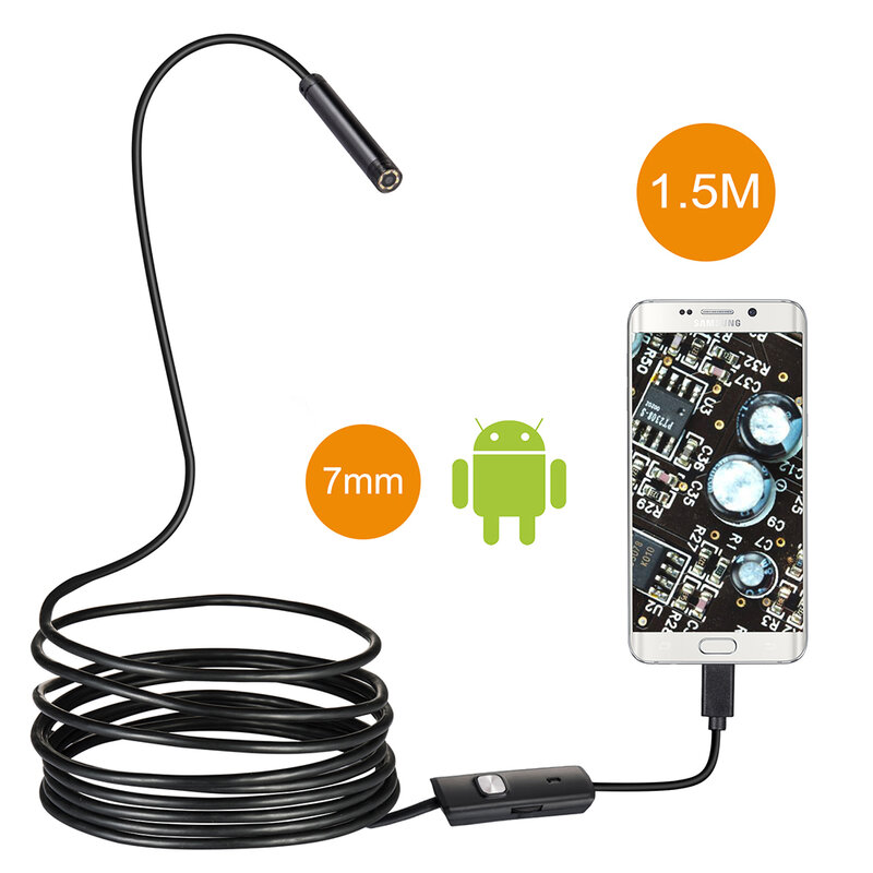 2018 Mới Ảnh IP67 USB Chống Nước Android Camera Nội Soi Borescope Loài Rắn Kiểm Tra Video Camera 5.5/7Mm Đường Kính Ống Kính 1/2M