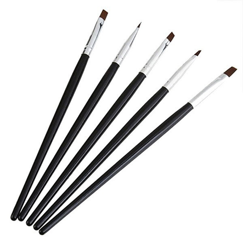 5 Pcs Kolinsky Flat Kuku Seni Brush Set Gradien Kuku Akrilik Sinar UV Gel Pembangun Menggambar Lukisan Pen Manikur Alat