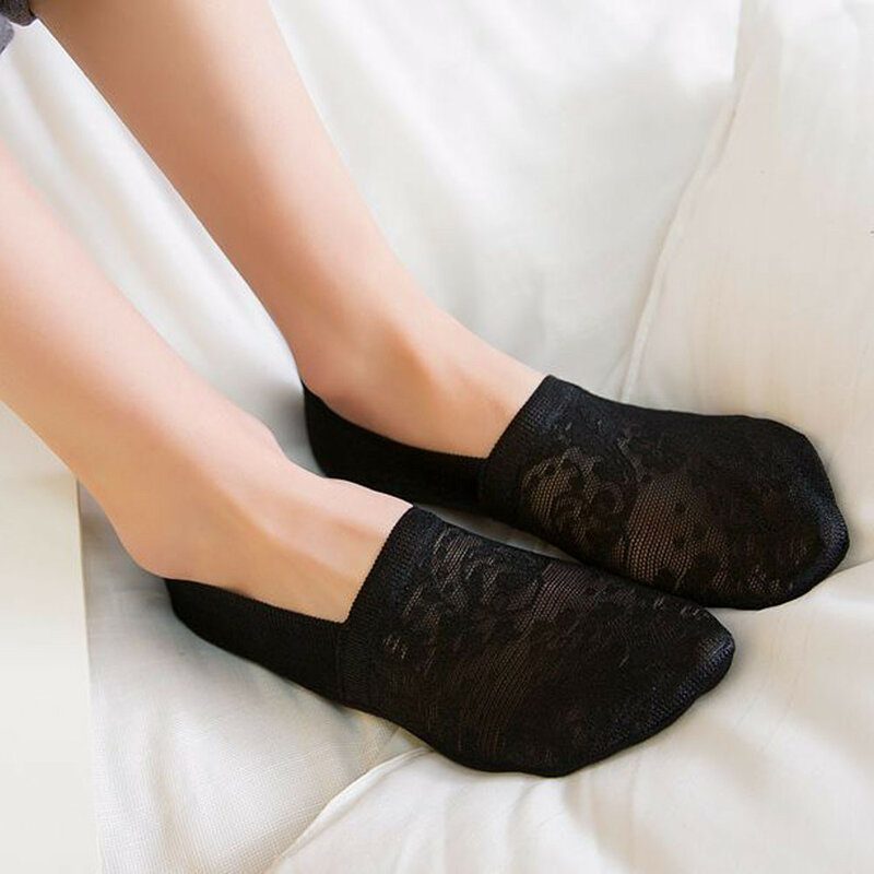 3 estilo de moda feminina meias verão senhora algodão laço curto tornozelo feminino antiderrapante invisível forro não mostrar baixo corte meias #30