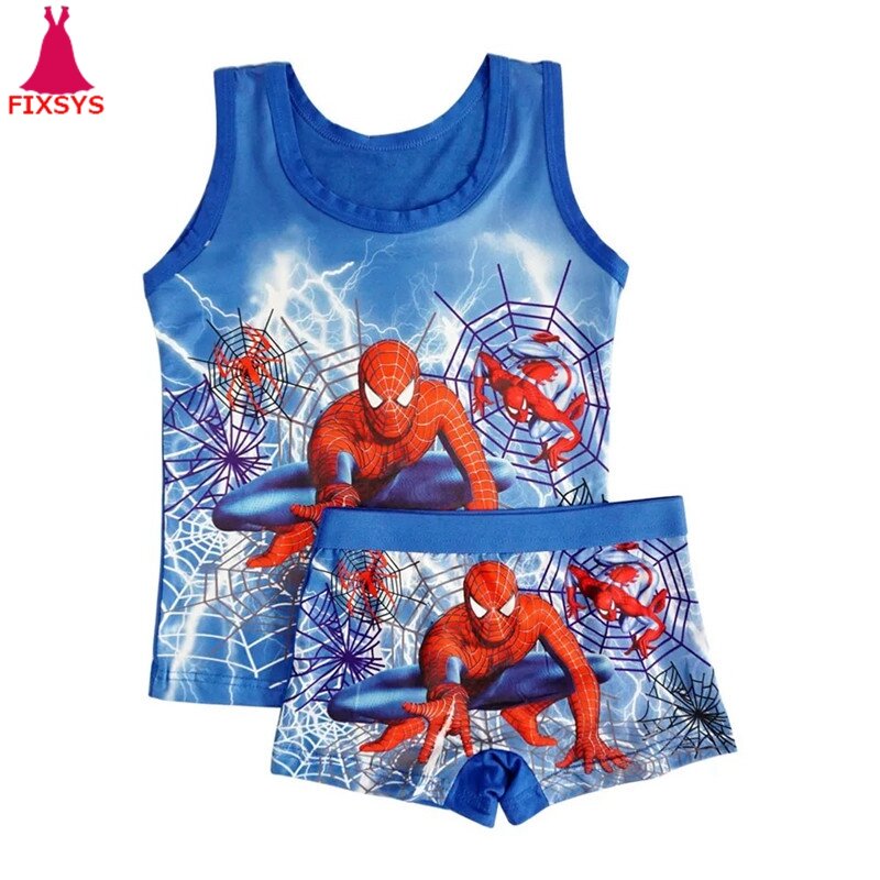 2020 Children's Pajamas Set Summer Sleeveless Boys Pyjamas Spiderman Cartoon Kids Girls Sleepwear Vest Suit Boy Homewear Clothes